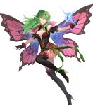  1girl black_footwear black_gloves boots breasts cleavage fairy_wings fire_emblem fire_emblem_awakening fire_emblem_heroes gloves green_eyes green_hair high_heel_boots high_heels highres large_breasts long_hair non-web_source official_alternate_costume official_art ponytail solo thigh_boots tiara tiki_(adult)_(fire_emblem) tiki_(adult)_(resplendent)_(fire_emblem) tiki_(fire_emblem) wings zonotaida 