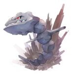  clenched_teeth commentary_request fang full_body highres no_humans pokemon pokemon_(creature) red_eyes rou_senka skin_fang solo spikes steelix teeth white_background 