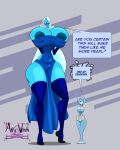  areola areola_bulge areola_slip areolae_visible_through_clothing artywitch belly big_areola big_breasts big_nipples blue_body blue_clothing blue_diamond blue_diamond_(steven_universe) blue_dress blue_pearl blue_pearl_(steven_universe) blue_skin blush breast_drop breast_squeeze breasts cartoon_network cleavage clothed clothing dark_nipples dialogue dress exposed_breasts female female_focus gem gem_(species) hair hanging_breasts hi_res holding_breast huge_breasts huge_nipples ineffective_clothing legwear long_breasts long_hair looking_at_viewer mini_giantess nipple_outline nipple_slip nipples overweight sagging_breasts size_difference skindentation steven_universe text thigh_highs white_hair wide_hips 