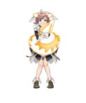  1girl animal_ears brown_footwear earrings fire_emblem fire_emblem_heroes flying_sweatdrops glowing glowing_earrings glowing_tail grabbing_own_tail highres jewelry kozaki_yuusuke non-web_source official_art open_mouth ratatoskr_(fire_emblem) solo squirrel_ears squirrel_girl squirrel_tail tail white_background 