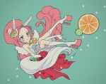  aji_fry animal_ears blue_hairband boots commentary_request cure_parfait dress earrings food food-themed_hair_ornament fruit gloves green_eyes hair_ornament hairband jewelry kirahoshi_ciel kirakira_precure_a_la_mode long_hair magical_girl orange_(fruit) orange_slice parfait pink_hair ponytail precure smile solo tail white_gloves white_wings wide_ponytail wings 