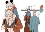  3boys azakchuan balloon black_gloves blue_coat blue_eyes child coat dante_(devil_may_cry) devil_may_cry_(series) devil_may_cry_3 fingerless_gloves gloves highres holding male_focus mickey_mouse_ears multiple_boys nero_(devil_may_cry) pale_skin vergil_(devil_may_cry) white_background white_hair 