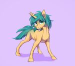  equid equine feral fur green_hair hair hasbro hi_res horn horse looking_at_viewer male mammal my_little_pony not_furry pony shaded simple_background simple_shading solo velvety wata_(watashiao) yellow_body yellow_fur 