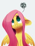  28gooddays blue_eyes equid equine female fluttershy_(mlp) friendship_is_magic fur hair hasbro hi_res looking_up mammal my_little_pony pegasus pink_hair portrait simple_background solo white_background wings yellow_body yellow_fur 