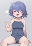  1girl blue_hair breasts closed_eyes hoshino_ushio medium_hair open_mouth school_swimsuit sitting solo starmine_(manga) stroma swimsuit 