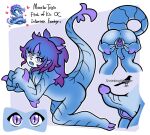  animal_humanoid blue_body blue_hair blue_skin clawed_feet clawed_hands colored-in genitals girly glans hair horn horned_humanoid humanoid intersex monster_train penis purple_eyes purple_glans pussy scales scalie scalie_humanoid shriekingmagpie solo spreading tail 