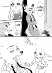  absurd_res anthro atlantica0208 black_and_white blush canid canine clothing comic dialogue disney duo ears_down female fox hard_translated hi_res judy_hopps lagomorph leporid male male/female mammal monochrome necktie nick_wilde phone pivoted_ears police_uniform rabbit reaching_out smug tail text translated uniform zootopia 