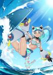  blue_eyes breasts goggles goggles_on_head ico_(megaman_x_dive) large_breasts mega_man_(series) mega_man_x_(series) mega_man_x_dive ocean popo_(popo0cat) robot_girl surfboard surfing swimsuit tagme water white_hair 