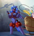  anthro bell big_breasts breasts christmas clothing equid equine female friendship_is_magic hasbro holidays horn mammal my_little_pony nipples open_mouth panties petplay ponyplay princess_celestia_(mlp) princess_luna_(mlp) roleplay shamziwhite sleigh underwear whip winged_unicorn wings 