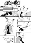  absurd_res ambiguous_gender anthro atlantica0208 black_and_white canid canine clock clothing comic disney exercise fox hard_translated hi_res looking_at_viewer male male/male mammal monochrome necktie nick_wilde police_uniform running solo text translated uniform zootopia 