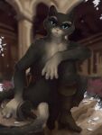  anthro blue_eyes domestic_cat dreamworks felid feline felis female fluffy hi_res inside kitty_softpaws looking_at_viewer mammal mostly_nude_female puss_in_boots_(dreamworks) sitting smile solo tuxedo_cat vektorich weapon whiskers 