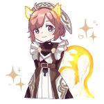  1girl animal_ears belt blue_shirt commentary fire_emblem fire_emblem_heroes frilled_sleeves frills grey_eyes long_sleeves looking_at_viewer m_ouo_314 maid_headdress pink_hair ratatoskr_(fire_emblem) shirt squirrel_ears squirrel_girl squirrel_tail tail 