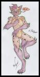  2020 anthro autumn_williams blush breasts colored_pencil cougar_leon featureless_breasts featureless_crotch feet female fur hair hi_res humanoid hyena looking_at_viewer mammal nude paws simple_background smile solo spots spotted_body tail text traditional_media_(artwork) were-hyena 