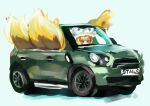  1girl animal_ears blonde_hair blush_stickers car commentary commission driving english_commentary fox_tail hat highres jitome mini_cooper_countryman mob_cap molly_yancey motor_vehicle multiple_tails painterly short_hair simple_background sketch solo tail too_much_fluff touhou white_background yakumo_ran |_| 