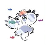  against_fourth_wall aqua_eyes cheek_press chinese_commentary claws digimon digimon_(creature) drooling fish gomamon no_humans saliva simple_background white_background white_tail youzaiyouzai112 