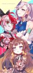  3girls absurdres anya_melfissa asterisk_(pmpalg_v) brown_hair highres hololive hololive_indonesia kureiji_ollie looking_at_viewer multicolored_eyes multicolored_hair multiple_girls navel pavolia_reine purple_eyes white_hair zombie 
