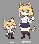  :3 absolute_territory animal_humanoid black_clothing black_feet black_footwear black_legwear black_thigh_highs blonde_hair blue_bottomwear blue_clothing blue_skirt blush blush_lines bottomwear breasts cantacle cat_humanoid cat_smile clothing comparison english_text featureless_hands feet felid felid_humanoid feline feline_humanoid felis female footwear grey_background hair highlights_(coloring) humanoid inner_ear_fluff legwear light_body light_skin long_sleeves looking_at_another looking_at_viewer looking_up looking_up_at_another mammal mammal_humanoid medium_breasts neco-arc neco_spirit pale_skin pupils raised_arm raised_tail red_pupils shaded simple_background size_difference skirt solo sweater tail text thick_thighs thigh_highs topwear tsukihime tuft turtleneck type-moon white_clothing white_inner_ear_fluff white_sweater white_text white_topwear yellow_tail 