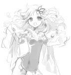  1girl :d breasts chisora_(chisora_ra) dress final_fantasy final_fantasy_iv greyscale hair_ornament long_hair looking_at_viewer monochrome open_mouth protected_link rydia_(ff4) simple_background smile solo white_background 