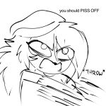  angry anthro avian avian_demon beanie bird black_text clothing demon dialogue female hair hat headgear headwear helluva_boss hi_res long_hair octavia_(helluva_boss) owl owl_demon profanity simple_background solo teathekook text white_background 