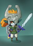  absurd_res armor boots clothing cosplay crossover crossover_cosplay female footwear hair headgear helmet hi_res humanoid humanoid_pointy_ears imp link long_hair markings master_sword melee_weapon midna nintendo not_furry red_eyes simple_background smile snowmantofu solo sword the_legend_of_zelda twili twilight_princess weapon 