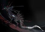  absurdres animal_focus antennae black_background chinese_commentary claws commentary_request fins from_side full_body gradient_background head_fins highres looking_at_viewer microw monster no_humans original red_eyes scales signature simple_background slit_pupils solo tail walking 