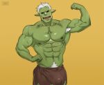  abs armpit_hair body_hair cerberus_arts goblin green_body green_skin hair humanoid humanoid_pointy_ears male muscular muscular_humanoid muscular_male nipples pecs pubes solo vein veiny_muscles white_hair 