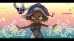  2girls agent_8_(splatoon) artist_name blue_background bodysuit closed_mouth crown dark-skinned_female dark_skin dual_wielding earrings floating gradient_background grey_hair hanako515_ika highres holding hologram hoop_earrings jewelry letterboxed medium_hair multicolored_background multiple_girls non-humanoid_robot octoling octoling_girl pearl_drone_(splatoon) pink_background robot single_earring sleeveless sleeveless_bodysuit splat_dualies_(splatoon) splatoon_(series) splatoon_3 splatoon_3:_side_order star-shaped_pupils star_(symbol) symbol-shaped_pupils tentacle_hair upper_body white_background white_bodysuit white_eyes 