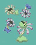  absurdres alternate_color animal_focus aqua_background commentary_request cradily evolutionary_line highres lileep no_humans pokemon pokemon_(creature) shiny_pokemon simple_background tentacles upside-down yellow_eyes yu_(pocketsun636) 