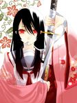  black_hair duplicate japanese_clothes katana kimono long_hair mouth_hold original red_eyes school_uniform serafuku solo sword ushi_(ushi_manji) weapon 