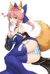  1girl animal_ears artist_request ass bare_shoulders blush bow breasts cameltoe fang fate/extra fate/grand_order fate_(series) fox_ears fox_tail hair_bow japanese_clothes kimono large_breasts long_hair looking_at_viewer open_mouth panties pink_hair shiny shiny_hair shiny_skin smile solo striped striped_panties tail tamamo_(fate)_(all) tamamo_no_mae_(fate) thighhighs twintails underwear yellow_eyes 