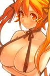  areola_slip areolae blush breast_hold breasts cleavage crossed_arms huge_breasts looking_at_viewer orange_hair original red_eyes ribbon skindentation solo sweatdrop twintails won_(toufunokado) 