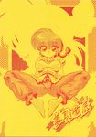  1girl braid cameltoe genderswap highres monochrome pigtail ponytail ranma-chan ranma_1/2 saotome_ranma single_braid smile spread_eagle spread_legs yellow 