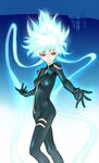  blue_hair bodysuit darker_than_black glowing glowing_hair highres satou_atsuki skin_tight skinny smile solo spoilers yin 