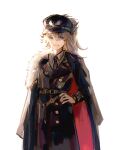  alternate_costume blonde_hair blue_eyes hat highres jacket jacket_on_shoulders lilya_(reverse:1999) long_hair looking_at_viewer medal military_hat military_uniform necktie peaked_cap red_star reverse:1999 second-party_source star_(symbol) striped_necktie uniform wantang_kmk white_background 