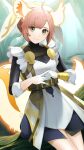  1girl animal_ears blue_shirt brown_hair commentary cowlick fire_emblem fire_emblem_heroes frilled_sleeves frills glowing_tail gold_trim grey_eyes highres ikura_(downdexp) leather_belt ratatoskr_(fire_emblem) shirt solo squirrel_ears squirrel_girl squirrel_tail tail white_wrist_cuffs 