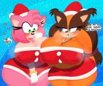  &lt;3 &lt;3_eyes 2023 3barts abstract_background absurd_res accessory amy_rose anthro arm_under_breasts badger big_breasts blue_eyes blush bodily_fluids bottomwear bouncing_breasts breast_jiggle breasts brown_body brown_fur brown_hair christmas christmas_clothing christmas_headwear cleavage clothed clothing crossed_arms curvy_figure dialogue digital_media_(artwork) dress drooling duo english_text eulipotyphlan eyelashes female fingers fur gloves green_eyes hair hair_accessory hairband handwear hat headgear headwear hedgehog hi_res holidays hourglass_figure huge_breasts jewelry jiggling lips long_hair mammal midriff multicolored_body multicolored_fur multicolored_hair mustelid musteline narrowed_eyes necklace nipple_outline orange_body orange_fur orange_hair pink_body pink_fur pink_hair saliva santa_dress santa_hat sega short_hair simple_background skirt smile snow snowing sonic_boom sonic_the_hedgehog_(series) standing sticks_the_jungle_badger tan_body tan_fur text thick_thighs tongue topwear two_tone_body two_tone_fur two_tone_hair voluptuous wide_hips 