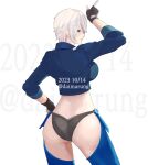  1girl 2023 absurdres ass backless_pants daimaru highres light_smile pale_skin pants thong white_hair 