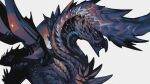  alatreon artist_name chinese_commentary commentary_request dragon from_side highres looking_at_viewer monster monster_hunter_(series) no_humans orange_pupils scales simple_background slit_pupils solo spikes tusks upper_body white_background wings xilan_tea 