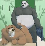  anal anal_penetration anthro bear bin_(artist) chubby_male clothing doggystyle domination/submission duo from_behind_position giant_panda hand_on_butt hi_res jockstrap jockstrap_in_mouth jockstrap_on_face locker_bench locker_room locker_room_sex male male/male mammal nude overweight overweight_male penetration sex slightly_chubby submissive submissive_male underwear 