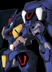  arm_at_side black_background commentary_request from_side glowing glowing_eyes gundam gundam_pharact gundam_suisei_no_majo highres kuroiwa_cookie looking_ahead mecha mobile_suit no_humans profile red_eyes robot science_fiction simple_background solo 