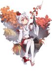  1girl absurdres animal_ear_fluff animal_ears full_body hat highres inubashiri_momiji japanese_clothes pom_pom_(clothes) rangque_(user_vjjs4748) red_eyes red_headwear short_hair solo tokin_hat touhou white_hair wolf_ears 
