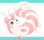  :o alternate_color animal_focus commentary_request ferret furret green_eyes hideko_(l33l3b) highres lying no_humans on_side open_mouth pawpads pink_fur pokemon pokemon_(creature) shiny_pokemon simple_background solo twitter_username white_background 