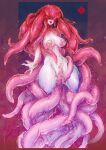  1girl highres maaboo monster_girl original red_background solo tentacle_girl tentacle_hair tentacles 