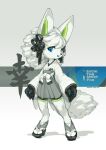  absurd_res anthro blue_pupils canid canine chinese_text clothing english_text female fox fur hi_res mammal pupils sachi_the_spirit_fox simple_background solo text tysontan white_body white_fur 
