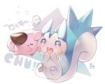  animal_focus blue_eyes blush blush_stickers cleffa closed_eyes commission heart hideko_(l33l3b) highres kiss kissing_cheek no_humans open_mouth pachirisu pokemon pokemon_(creature) pokemon_move signature sitting squirrel sweatdrop triangle_background twitter_username 