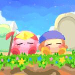  bandana_waddle_dee closed_eyes copy_ability highres kirby kirby&#039;s_dream_land kirby_(series) spear_kirby 