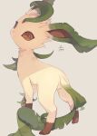  animal_focus brown_eyes dot_mouth expressionless full_body grey_background hideko_(l33l3b) highres leaf leafeon leg_up looking_back no_humans pokemon pokemon_(creature) signature simple_background solo standing twitter_username 