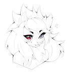  absurd_res anthro breasts bust_portrait eyebrows eyelashes facial_blush female grey_eyes hair heterochromia hi_res line_art long_hair looking_at_viewer mammal mayrin_(artist) nessa_winters open_mouth portrait red_eyes simple_background solo spot_color white_background 