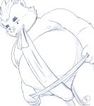  5groo5 anthro asian_clothing belly blush bulge clothing east_asian_clothing eyebrows fundoshi gouryou grin hi_res japanese_clothing lifewonders line_art male mammal moobs nipples overweight smile solo suid suina sus_(pig) thick_eyebrows tokyo_afterschool_summoners tying_fundoshi underwear wild_boar 