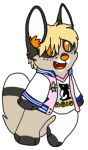  2013 alpha_channel ambiguous_gender anthro blonde_hair bluekyokitty bottomless chibi clothed clothing digital_drawing_(artwork) digital_media_(artwork) featureless_crotch feet fingerless_(marking) flat_colors freckles free! full-length_portrait fur graphic_tee grey_body grey_fur hair handpaw hazuki_nagisa hindpaw inner_ear_fluff jacket looking_at_viewer low_res mammal open_mouth open_smile orange_eyes orange_inner_ear_fluff orange_nose orange_tongue paws portrait sebdoggo shirt simple_background smile solo tail toeless_(marking) tongue topwear transparent_background tuft white_body white_fur white_inner_ear 